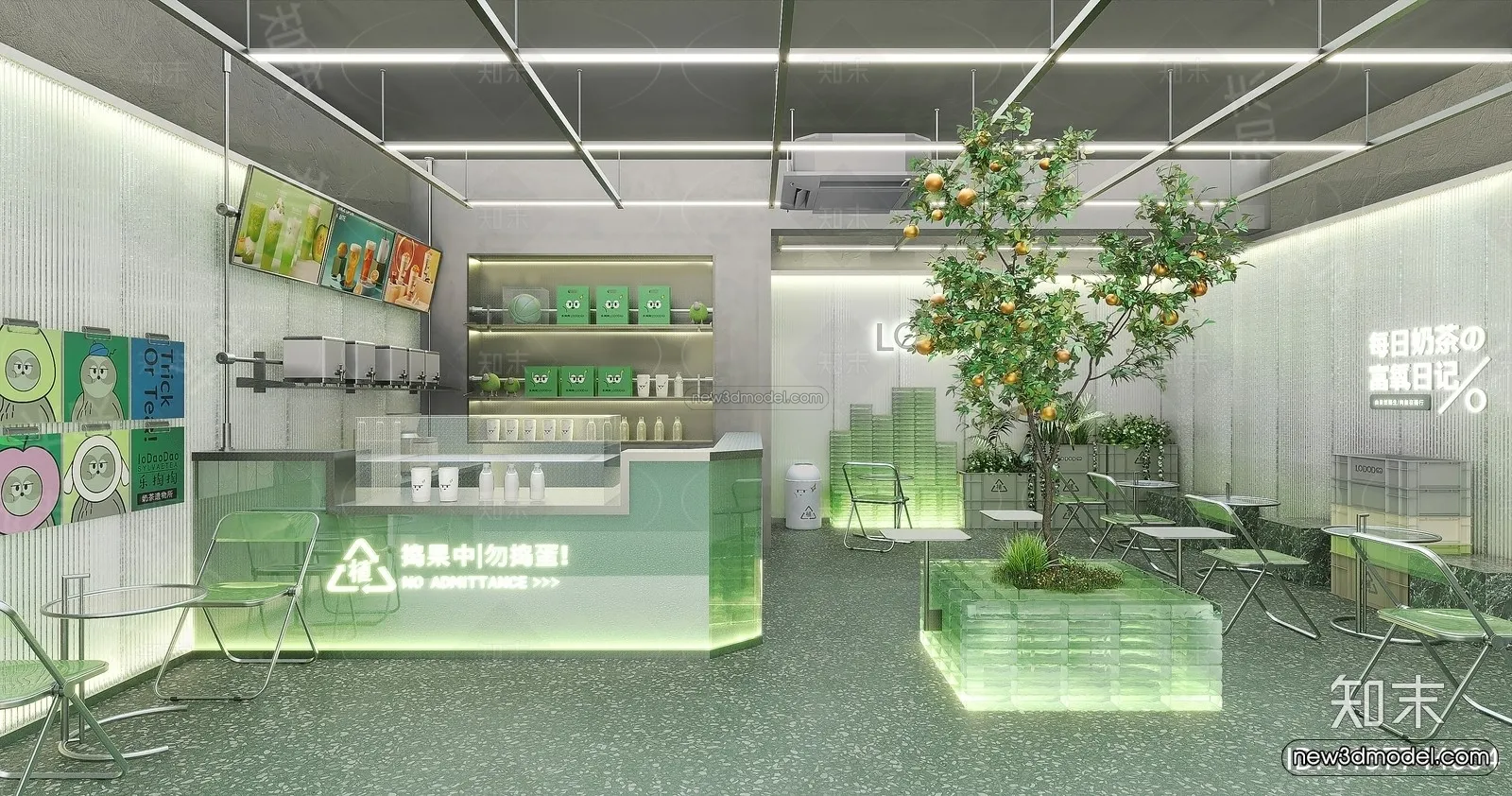 Modern Style Interior 3D Blocks and 3D Models – Coffee Shop 3D Scene – 838 – CORONA