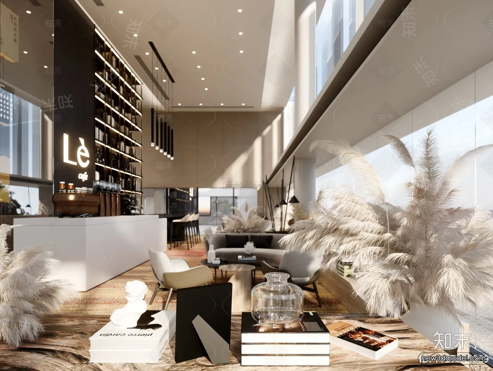 Modern Style Interior 3D Blocks and 3D Models – Coffee Shop 3D Scene – 839 – CORONA