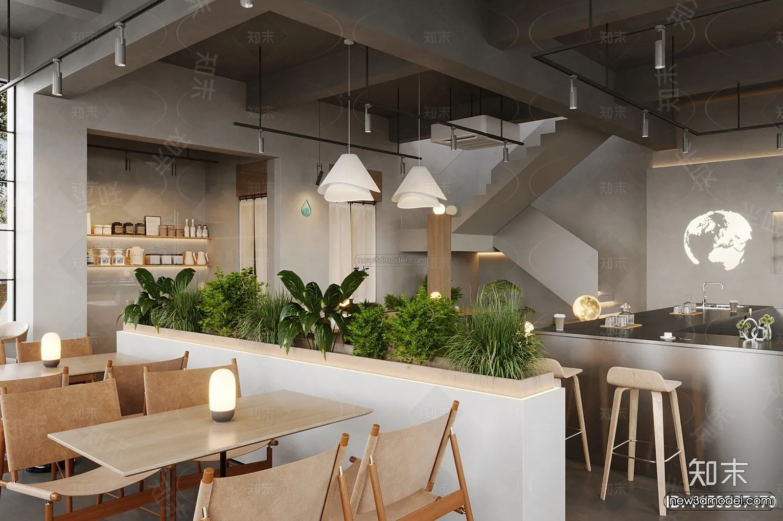 Modern Style Interior 3D Blocks and 3D Models – Coffee Shop 3D Scene – 840 – CORONA