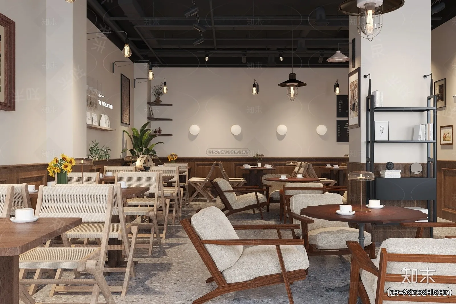 Modern Style Interior 3D Blocks and 3D Models – Coffee Shop 3D Scene – 863 – CORONA