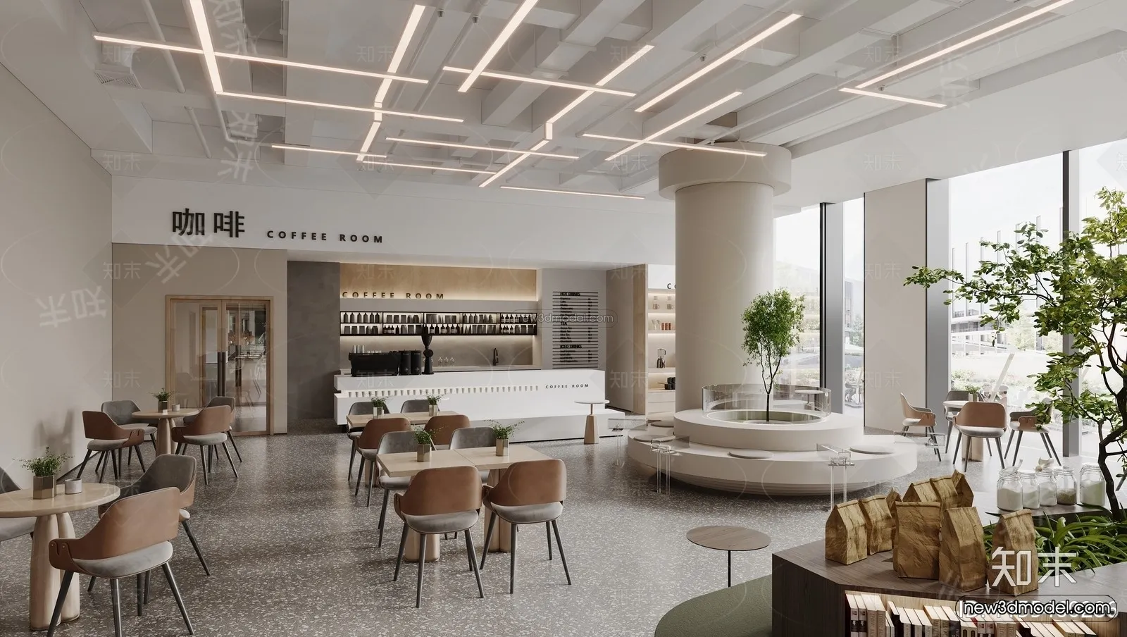 Modern Style Interior 3D Blocks and 3D Models – Coffee Shop 3D Scene – 865 – CORONA