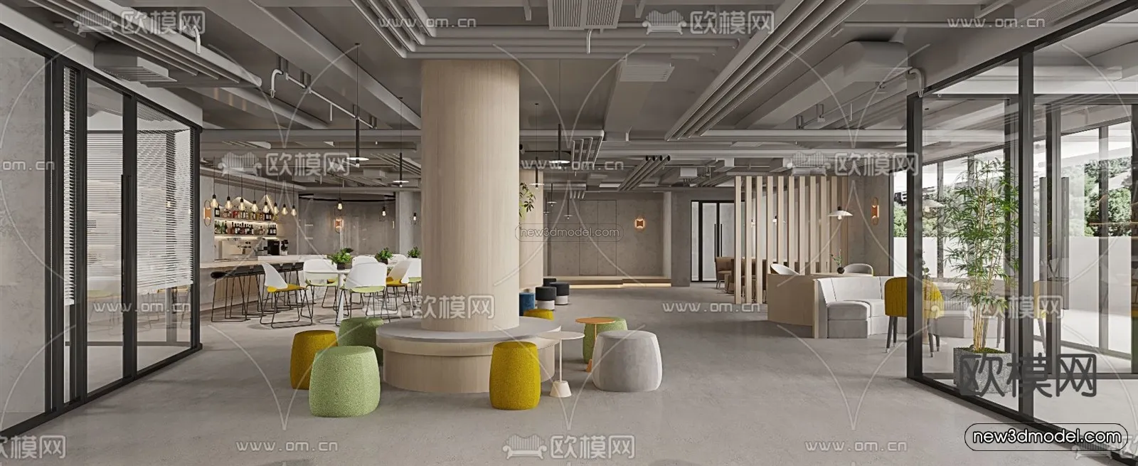 Modern Style Interior 3D Blocks and 3D Models – Coffee Shop 3D Scene – 866 – CORONA