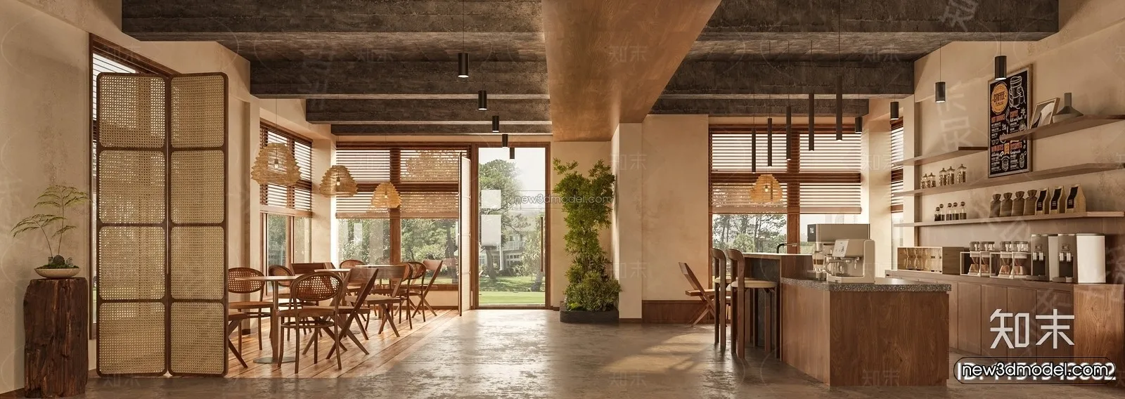 Modern Style Interior 3D Blocks and 3D Models – Coffee Shop 3D Scene – 868 – CORONA