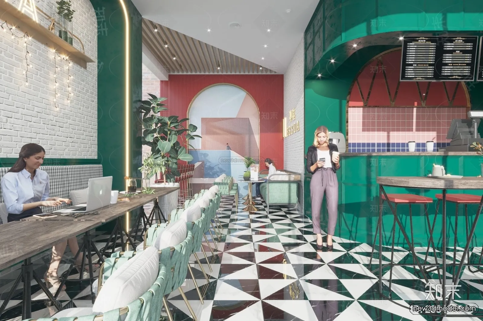 Modern Style Interior 3D Blocks and 3D Models – Coffee Shop 3D Scene – 869 – CORONA