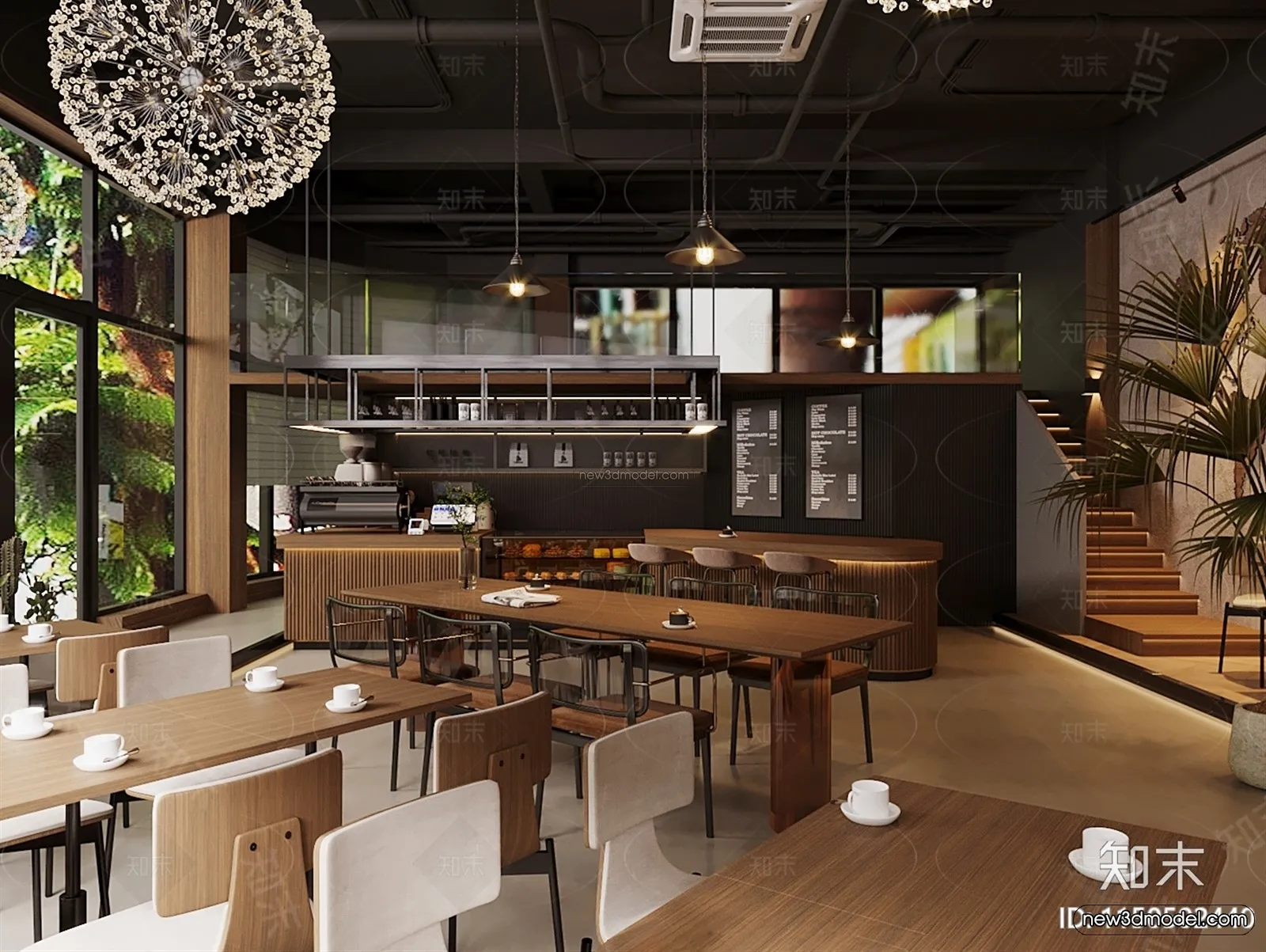 Modern Style Interior 3D Blocks and 3D Models – Coffee Shop 3D Scene – 871 – CORONA