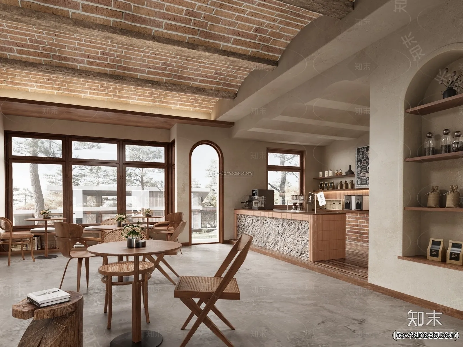 Modern Style Interior 3D Blocks and 3D Models – Coffee Shop 3D Scene – 873 – CORONA