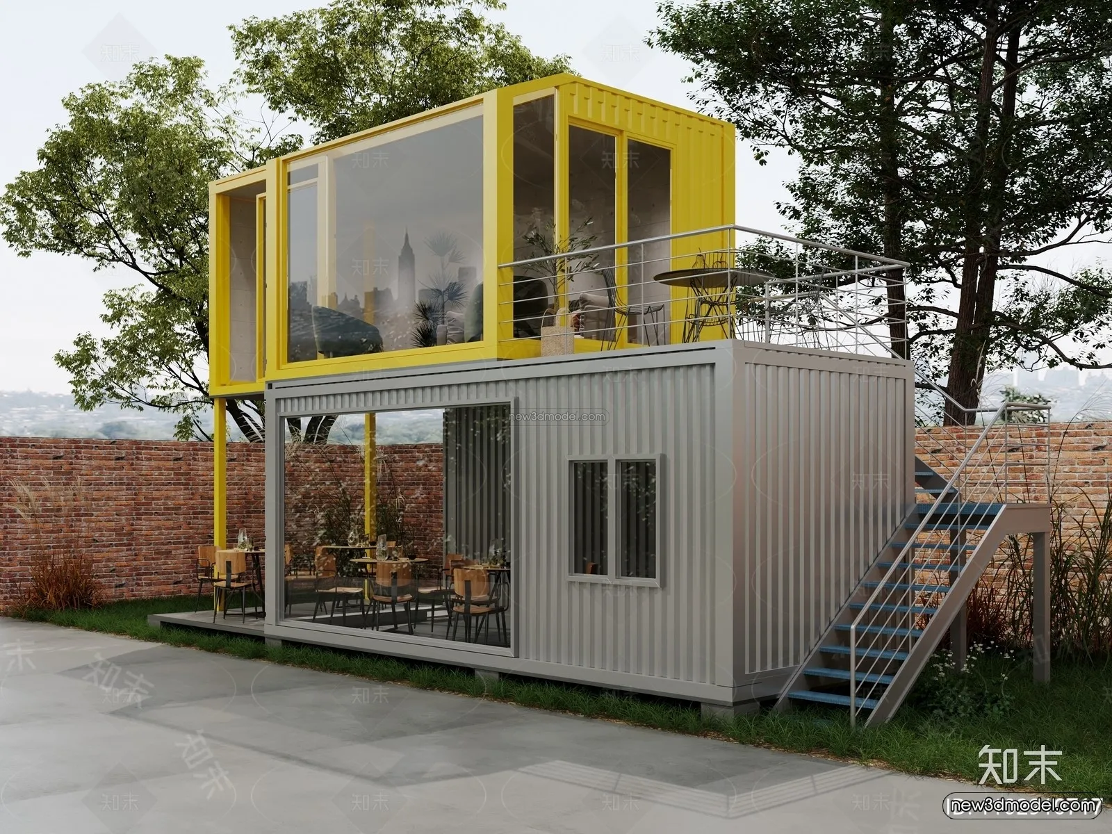 Modern Style Interior 3D Blocks and 3D Models – Container Coffee Shop 3D Scene – 878 – CORONA