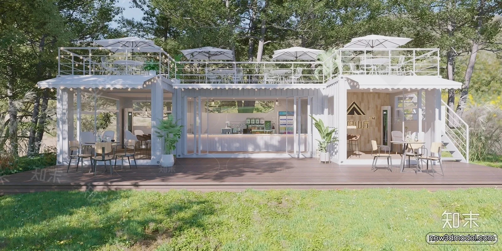 Modern Style Interior 3D Blocks and 3D Models – Container Coffee Shop 3D Scene – 879 – CORONA