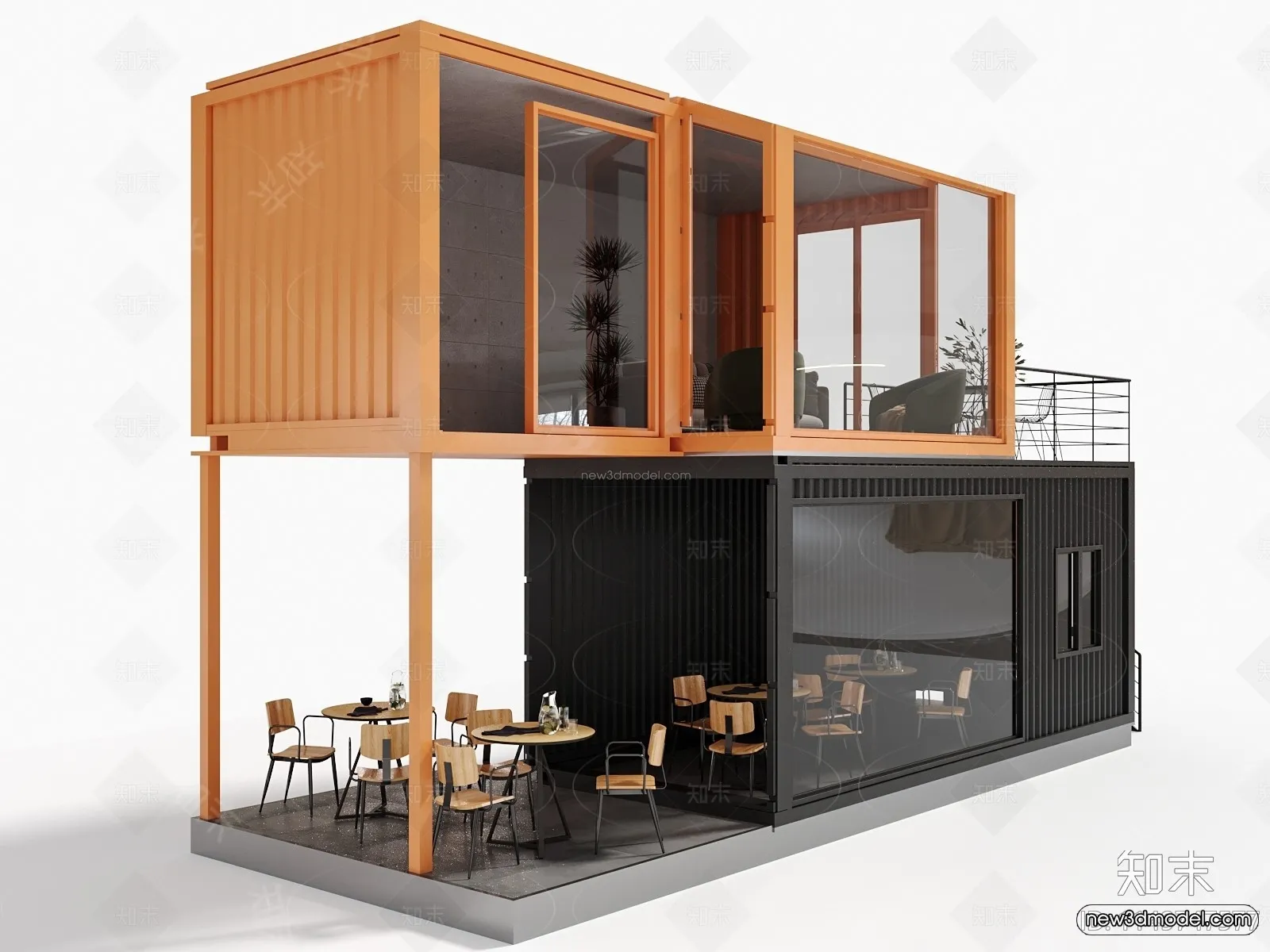 Modern Style Interior 3D Blocks and 3D Models – Container Coffee Shop 3D Scene – 882 – CORONA
