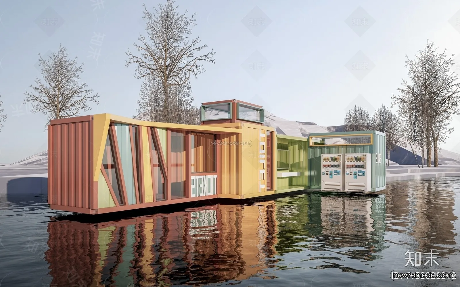 Modern Style Interior 3D Blocks and 3D Models – Container Coffee Shop 3D Scene – 886 – CORONA