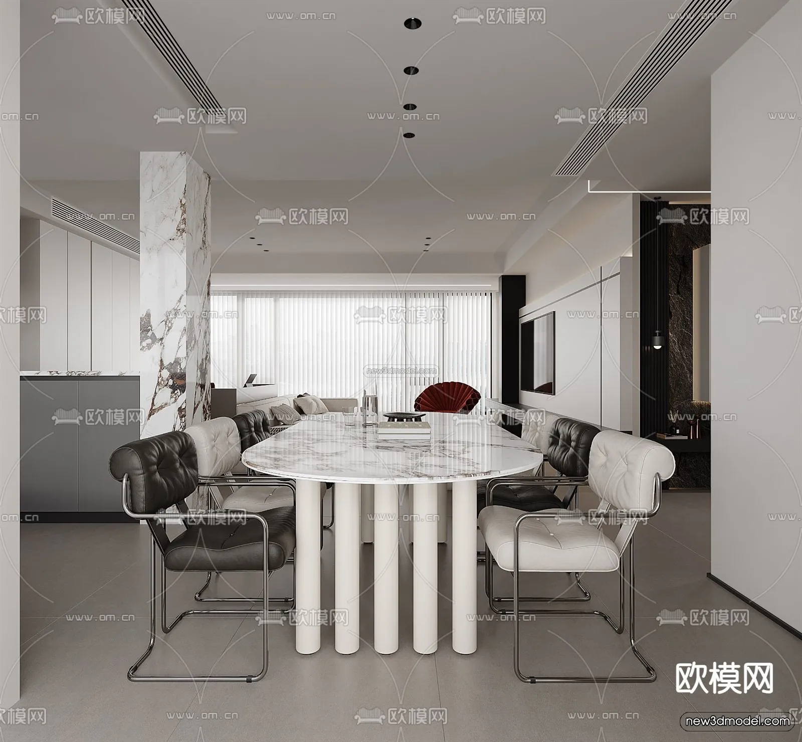 Modern Style Interior 3D Blocks and 3D Models – Dining Room 3D Scene – 612 – CORONA