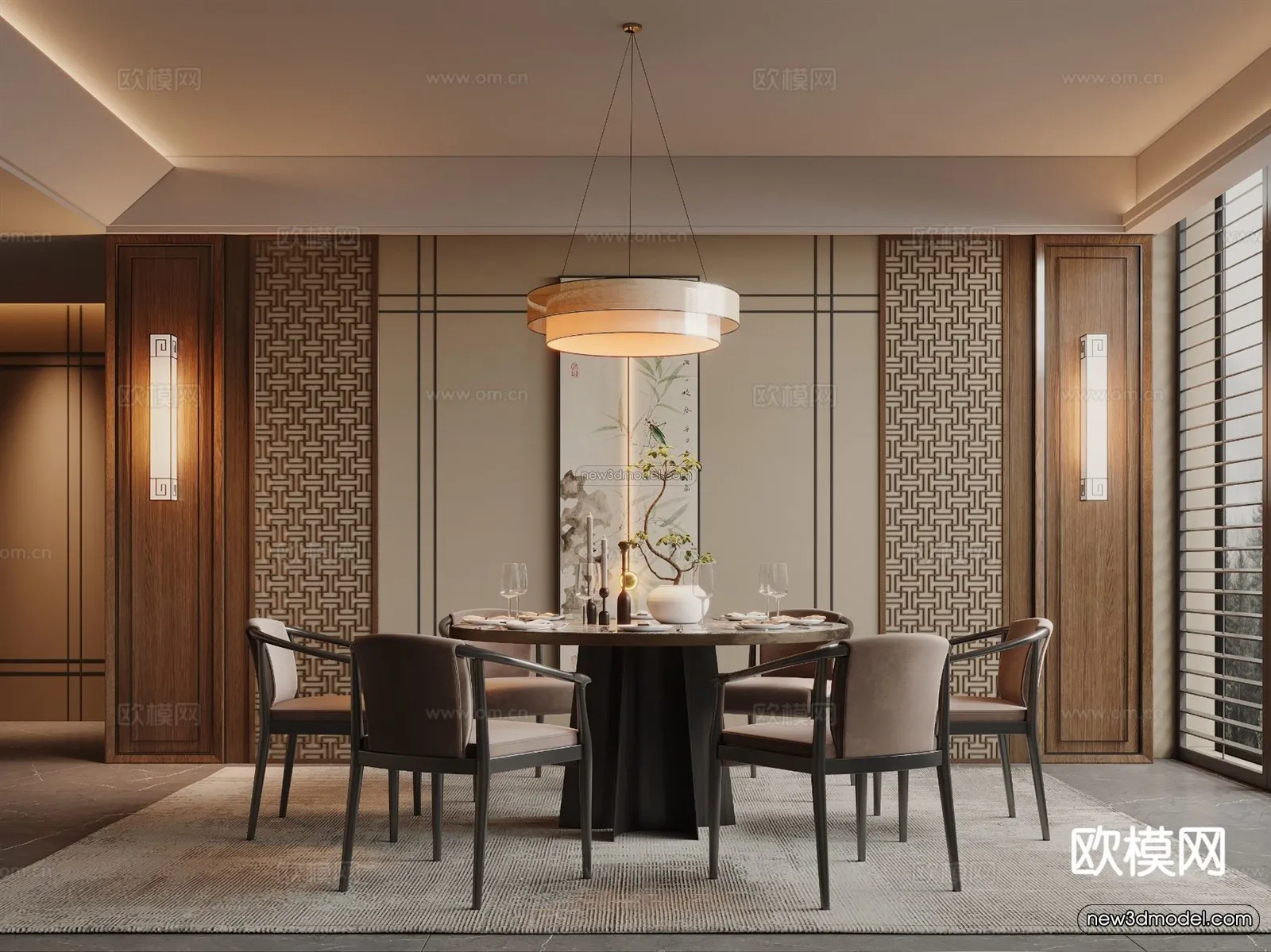 Modern Style Interior 3D Blocks and 3D Models – Dining Room 3D Scene – 614 – CORONA