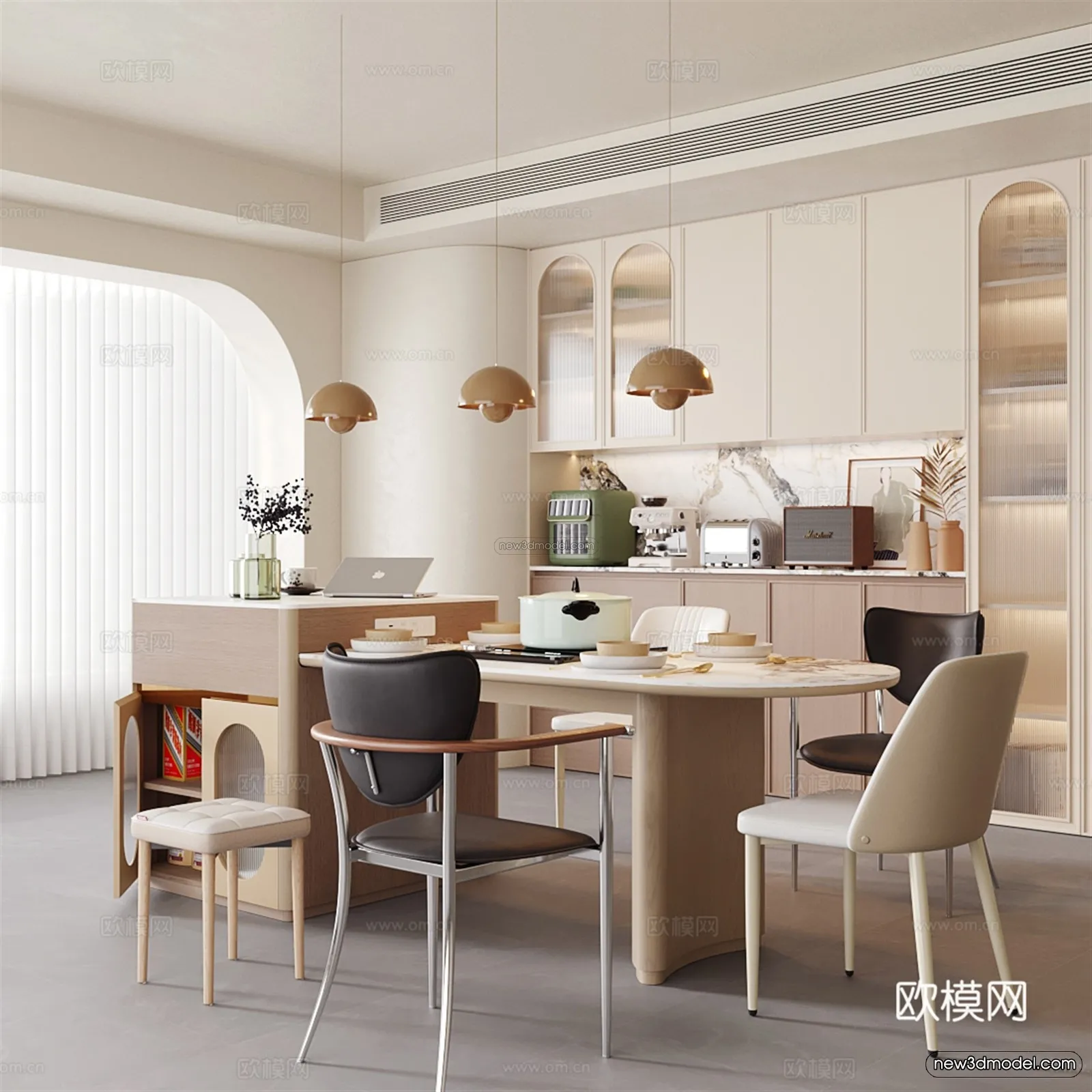 Modern Style Interior 3D Blocks and 3D Models – Dining Room 3D Scene – 615 – CORONA