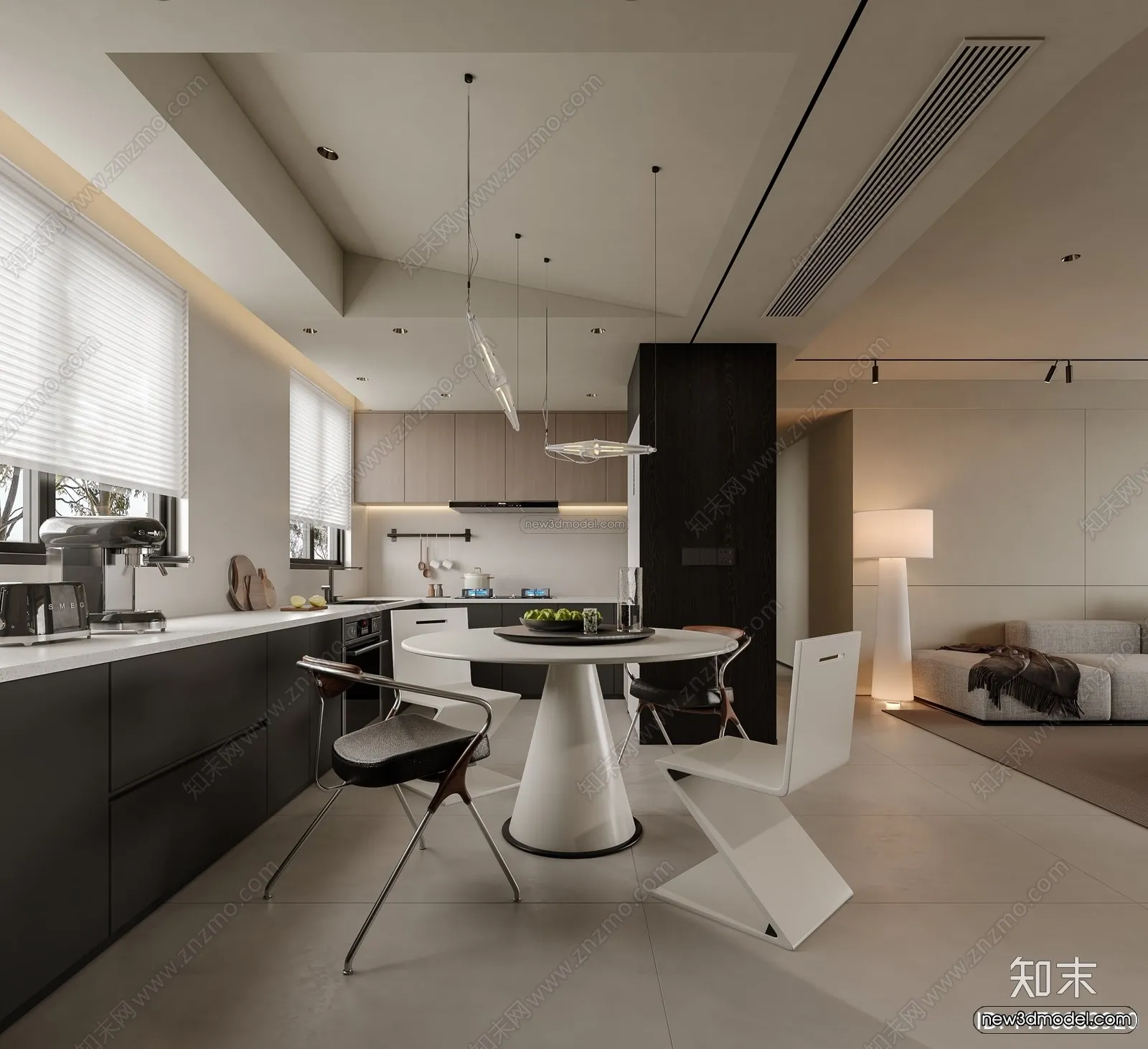 Modern Style Interior 3D Blocks and 3D Models – Dining Room 3D Scene – 616 – CORONA