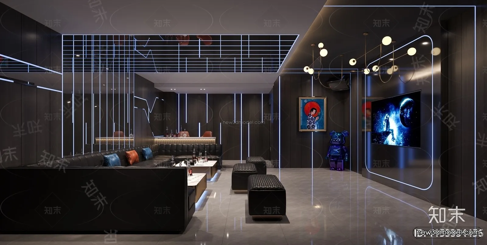 Modern Style Interior 3D Blocks and 3D Models – KTV 3D Scene – 738 – CORONA