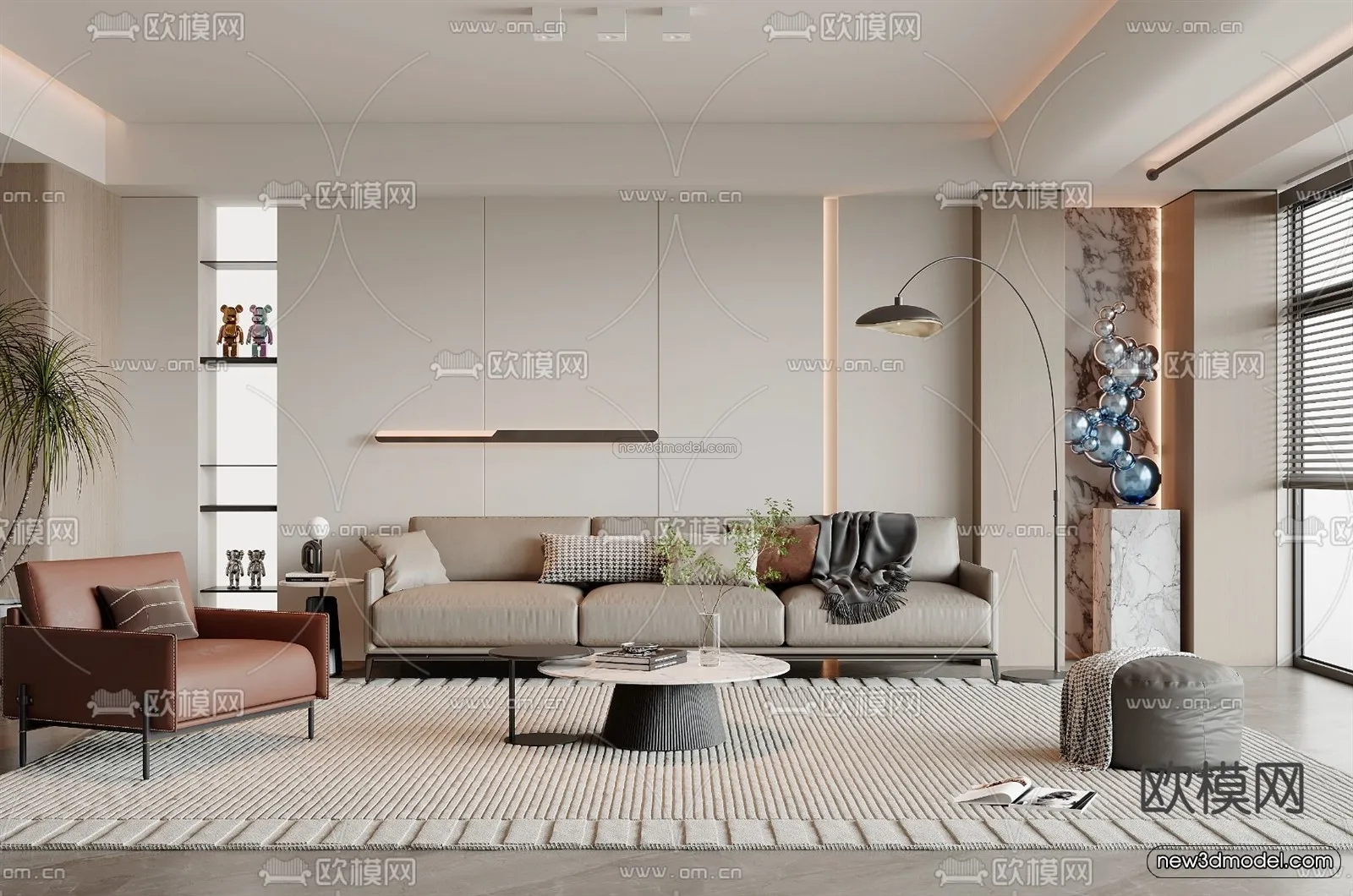 Modern Style Interior 3D Blocks and 3D Models – Living Room 3D Scene – 001 – CORONA