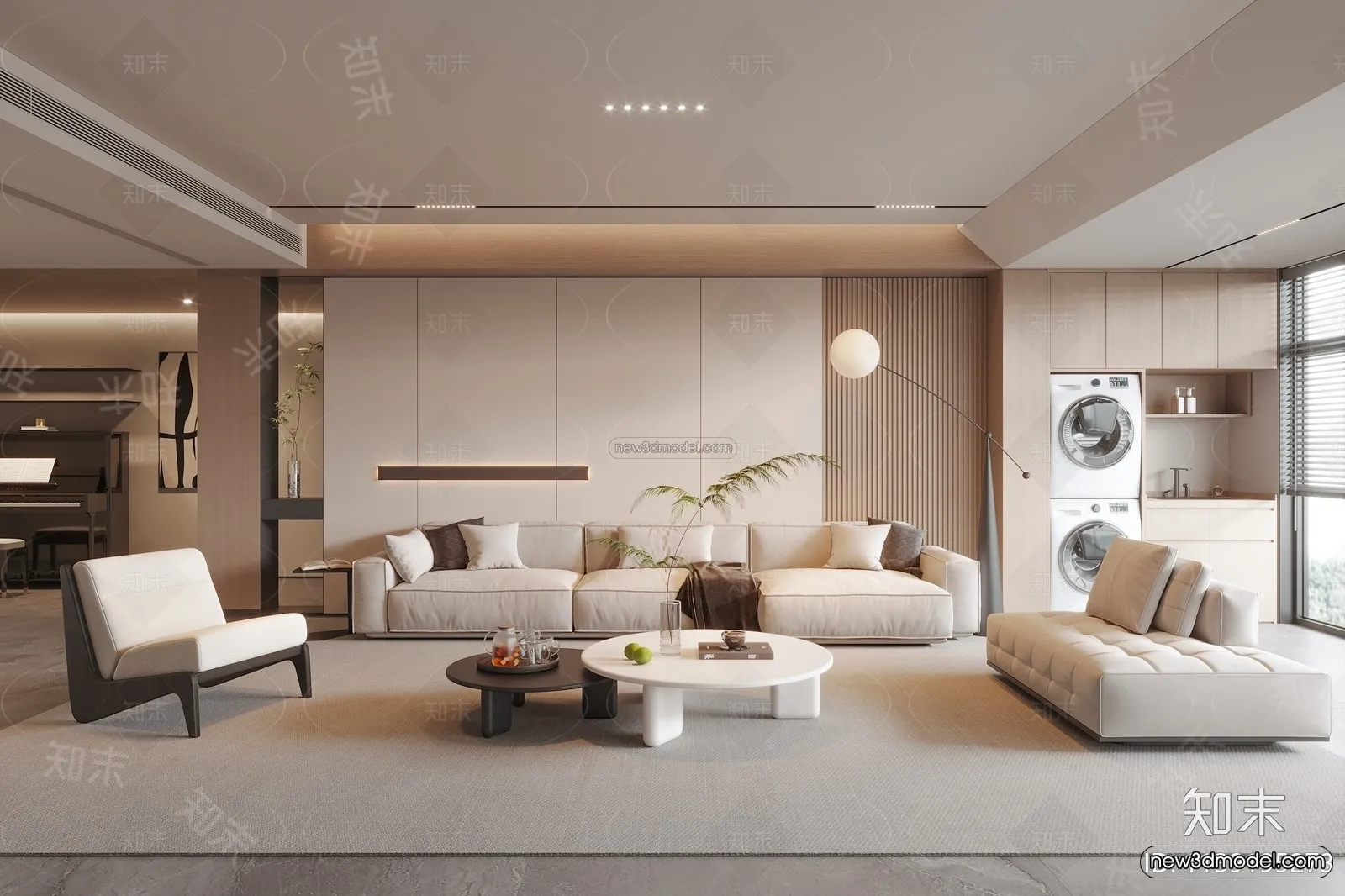 Modern Style Interior 3D Blocks and 3D Models – Living Room 3D Scene – 002 – CORONA