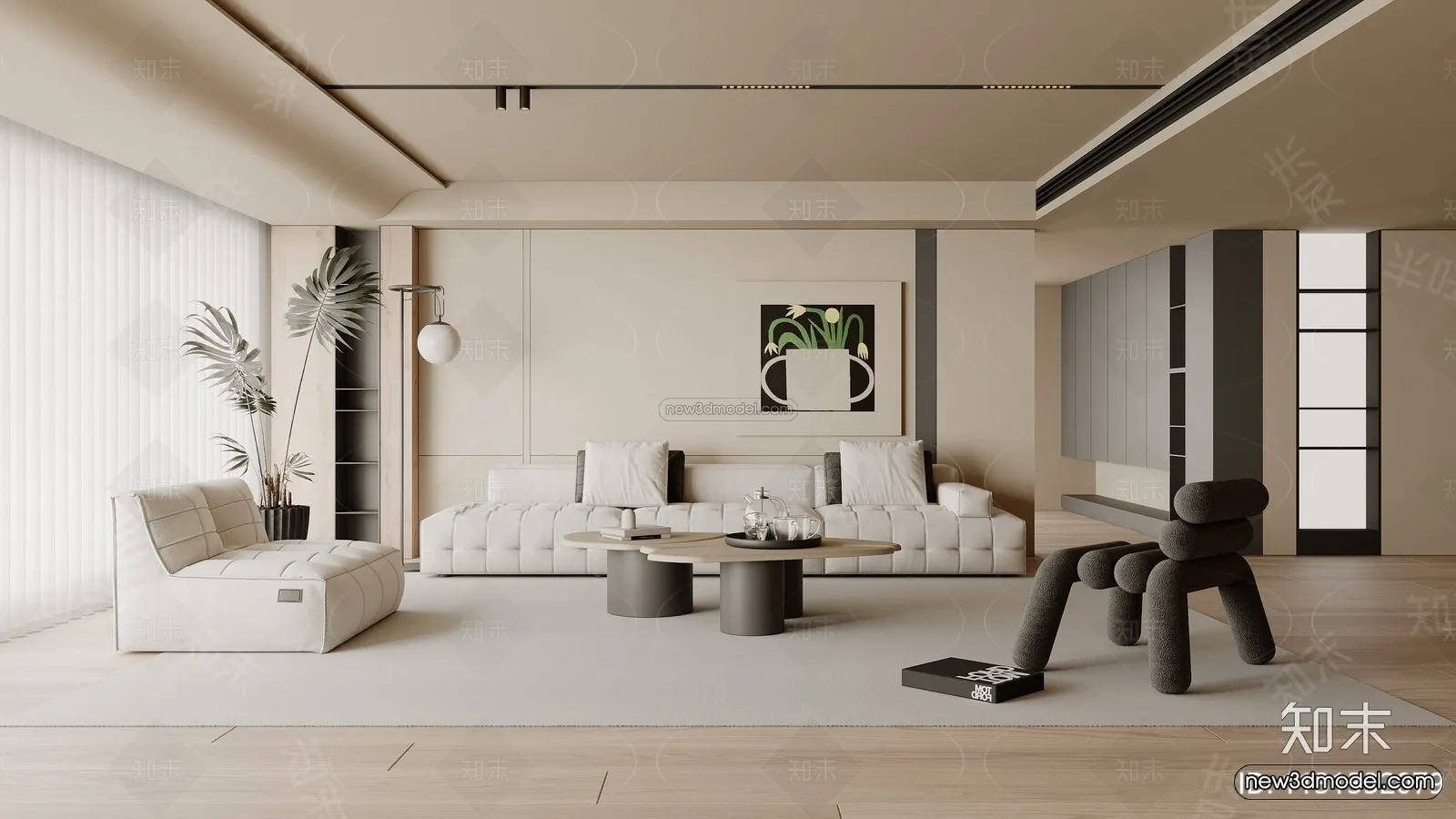 Modern Style Interior 3D Blocks and 3D Models – Living Room 3D Scene – 004 – CORONA