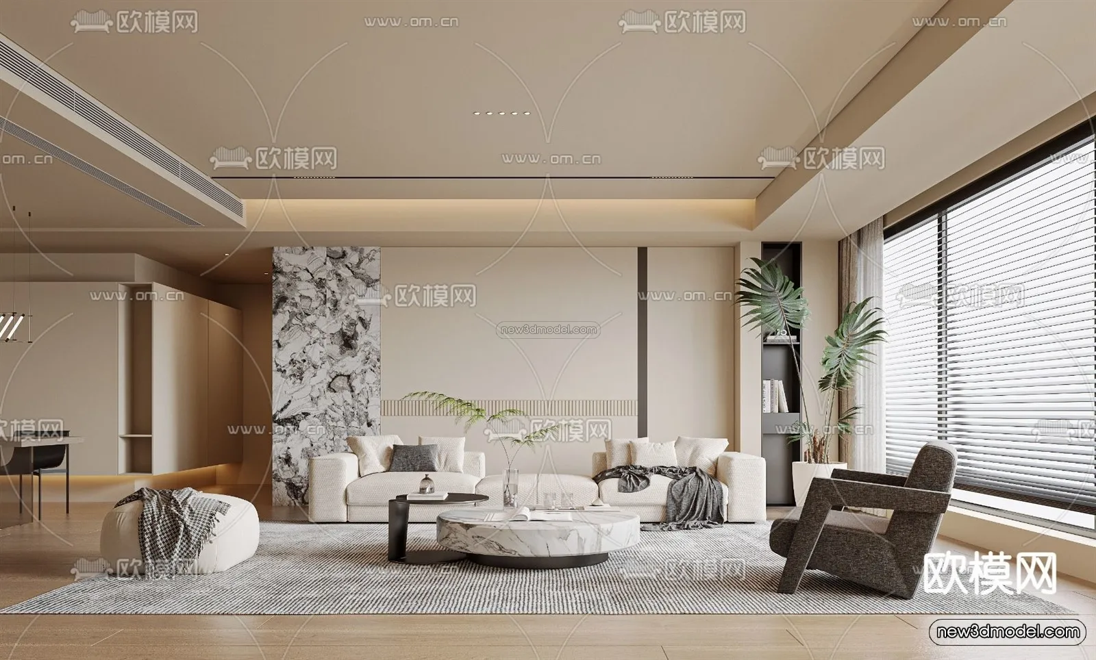 Modern Style Interior 3D Blocks and 3D Models – Living Room 3D Scene – 005 – CORONA