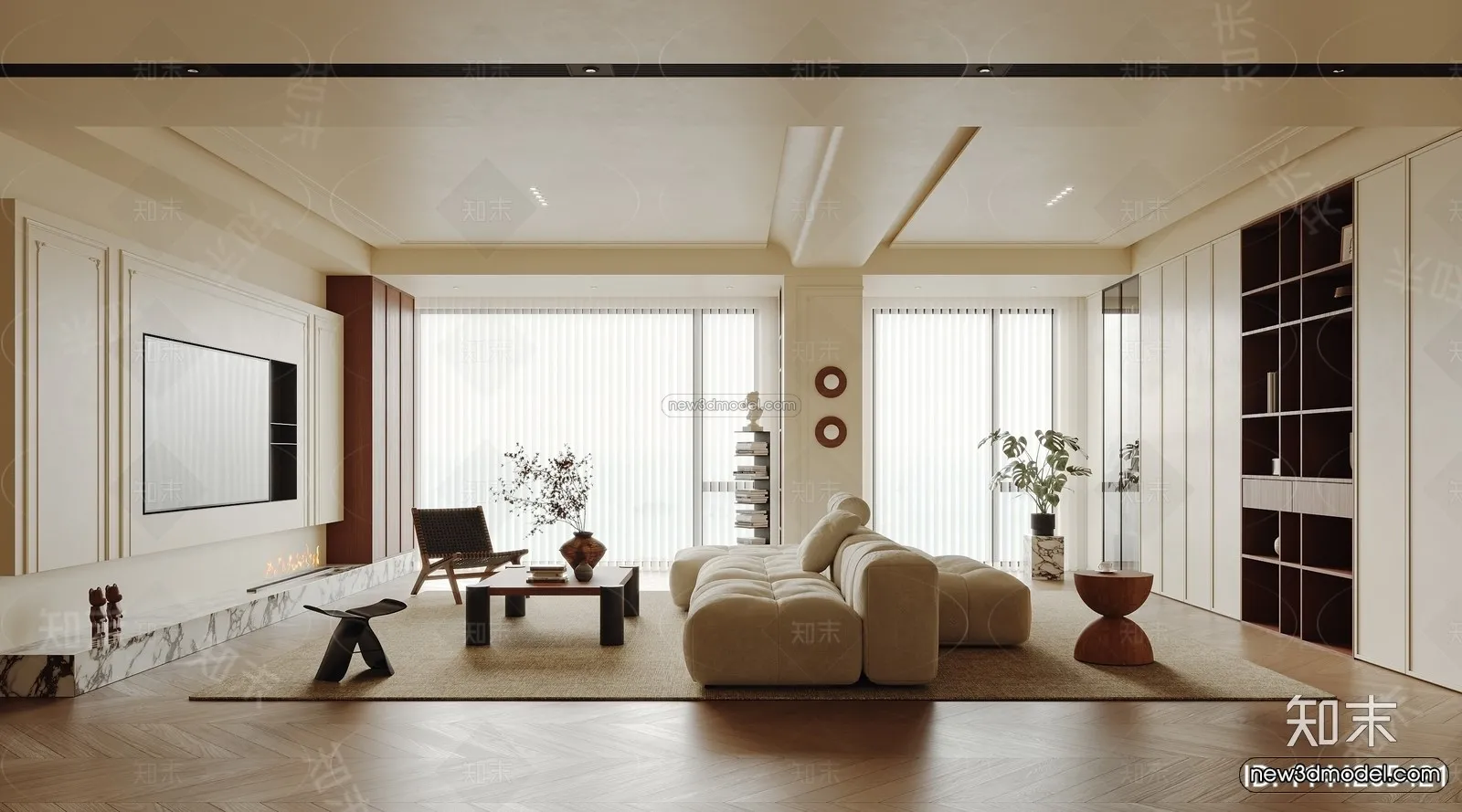 Modern Style Interior 3D Blocks and 3D Models – Living Room 3D Scene – 006 – CORONA