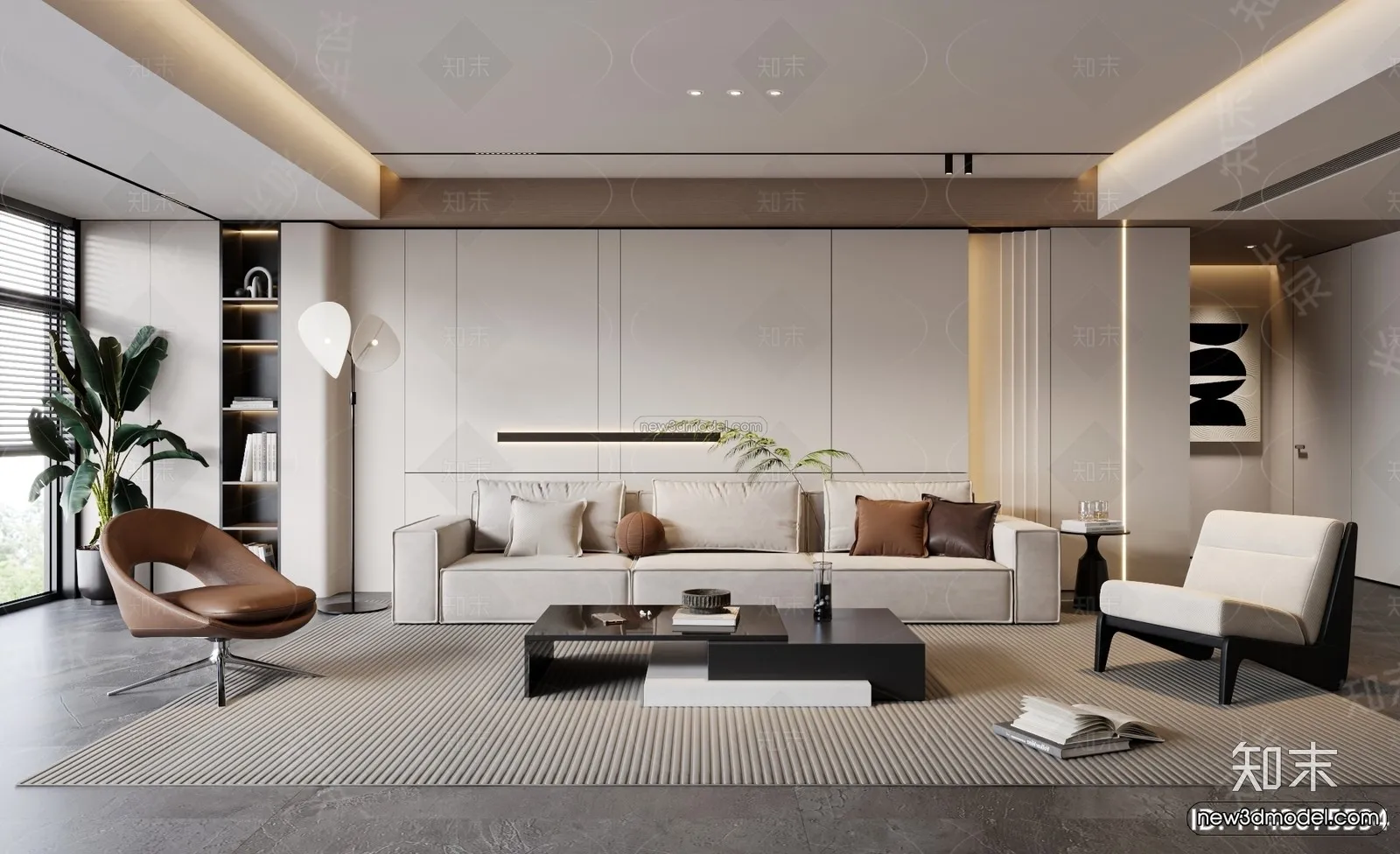 Modern Style Interior 3D Blocks and 3D Models – Living Room 3D Scene – 007 – CORONA