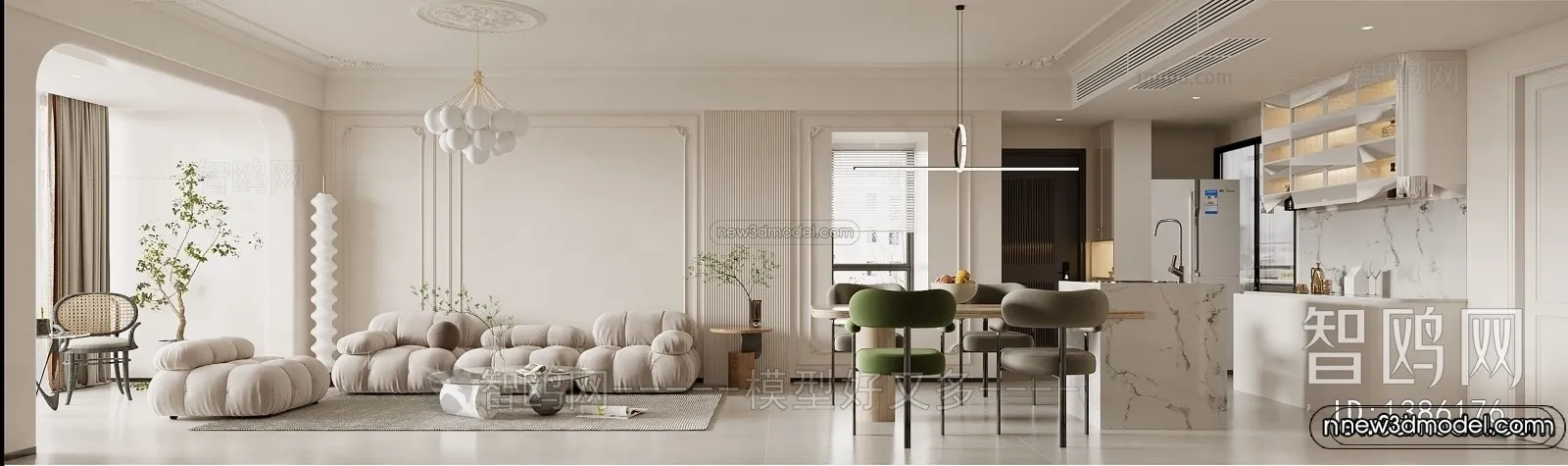 Modern Style Interior 3D Blocks and 3D Models – Living Room 3D Scene – 009 – CORONA