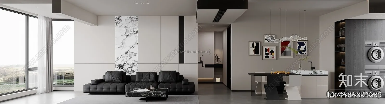Modern Style Interior 3D Blocks and 3D Models – Living Room 3D Scene – 015 – CORONA