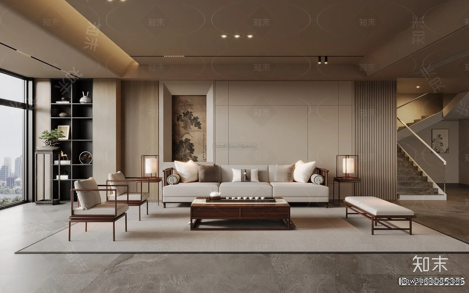 Modern Style Interior 3D Blocks and 3D Models – Living Room 3D Scene – 018 – CORONA