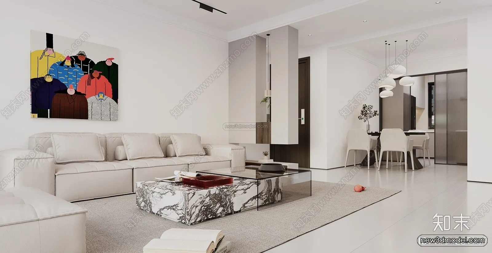 Modern Style Interior 3D Blocks and 3D Models – Living Room 3D Scene – 029 – CORONA