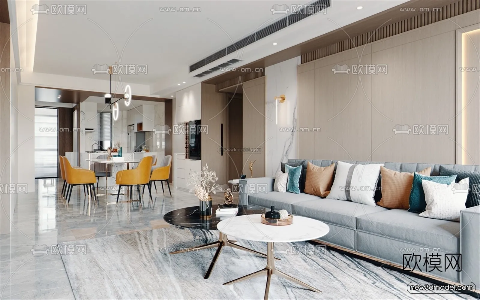 Modern Style Interior 3D Blocks and 3D Models – Living Room 3D Scene – 030 – CORONA