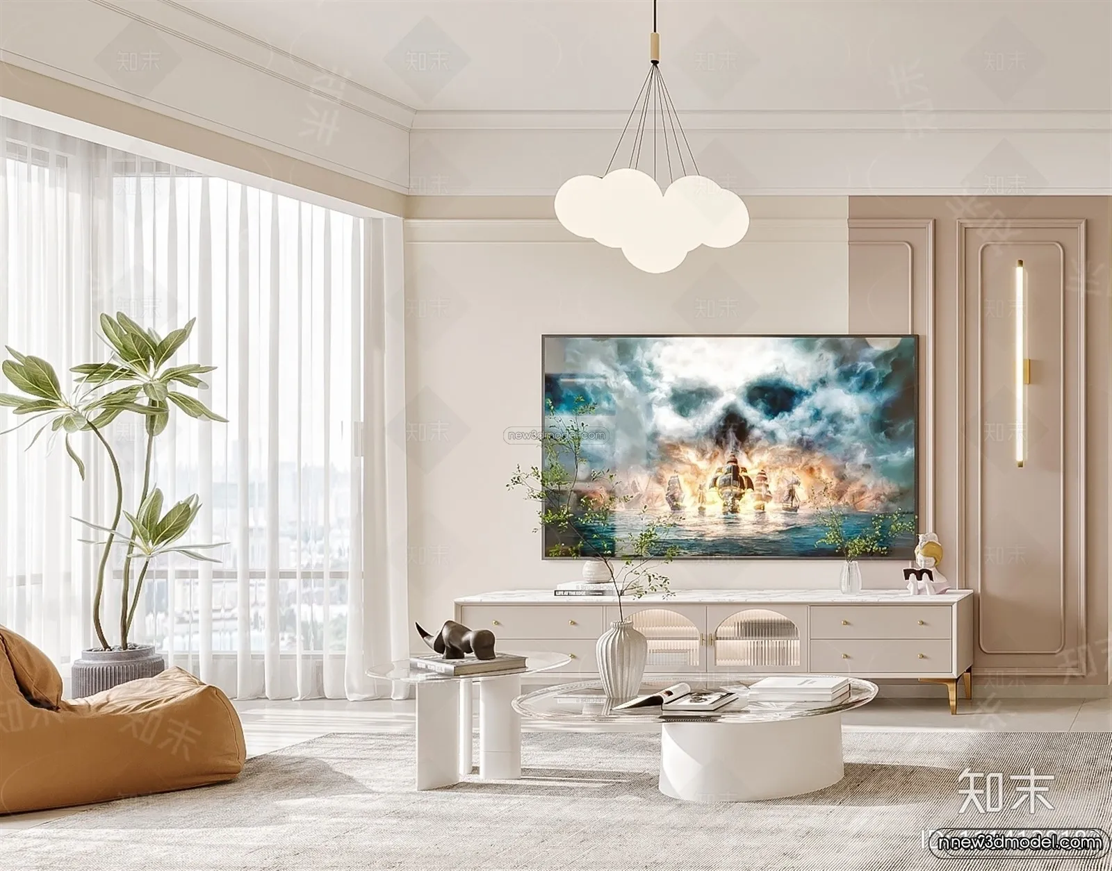 Modern Style Interior 3D Blocks and 3D Models – Living Room 3D Scene – 031 – CORONA