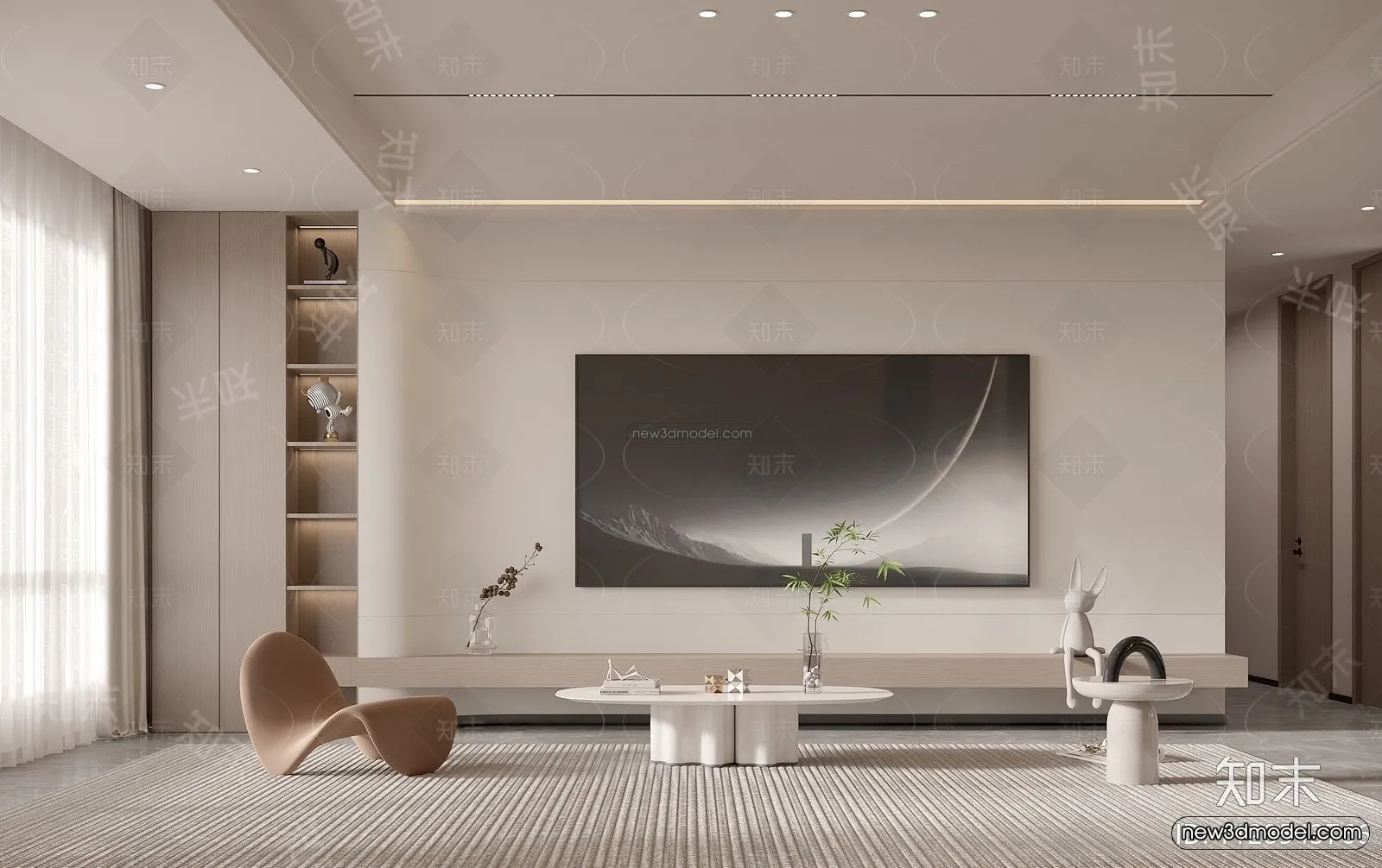 Modern Style Interior 3D Blocks and 3D Models – Living Room 3D Scene – 034 – CORONA