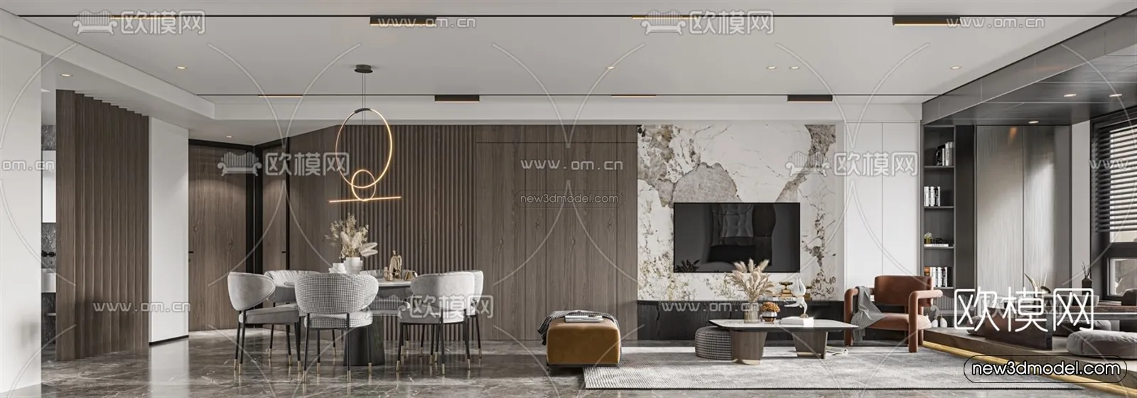 Modern Style Interior 3D Blocks and 3D Models – Living Room 3D Scene – 038 – CORONA