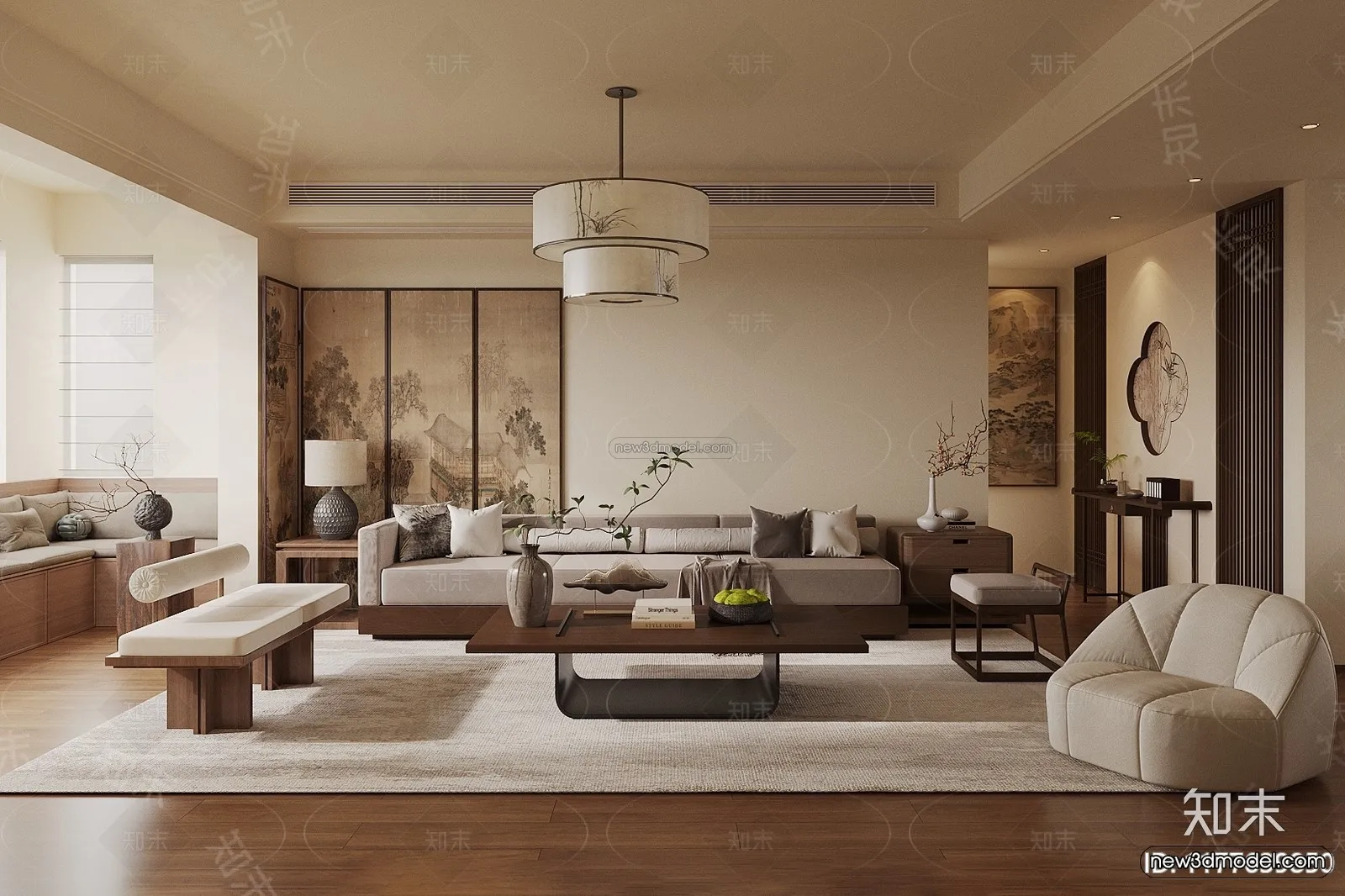 Modern Style Interior 3D Blocks and 3D Models – Living Room 3D Scene – 048 – CORONA