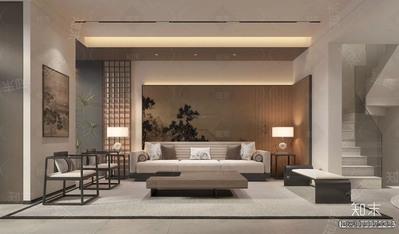 Modern Style Interior 3D Blocks and 3D Models – Living Room 3D Scene – 049 – CORONA