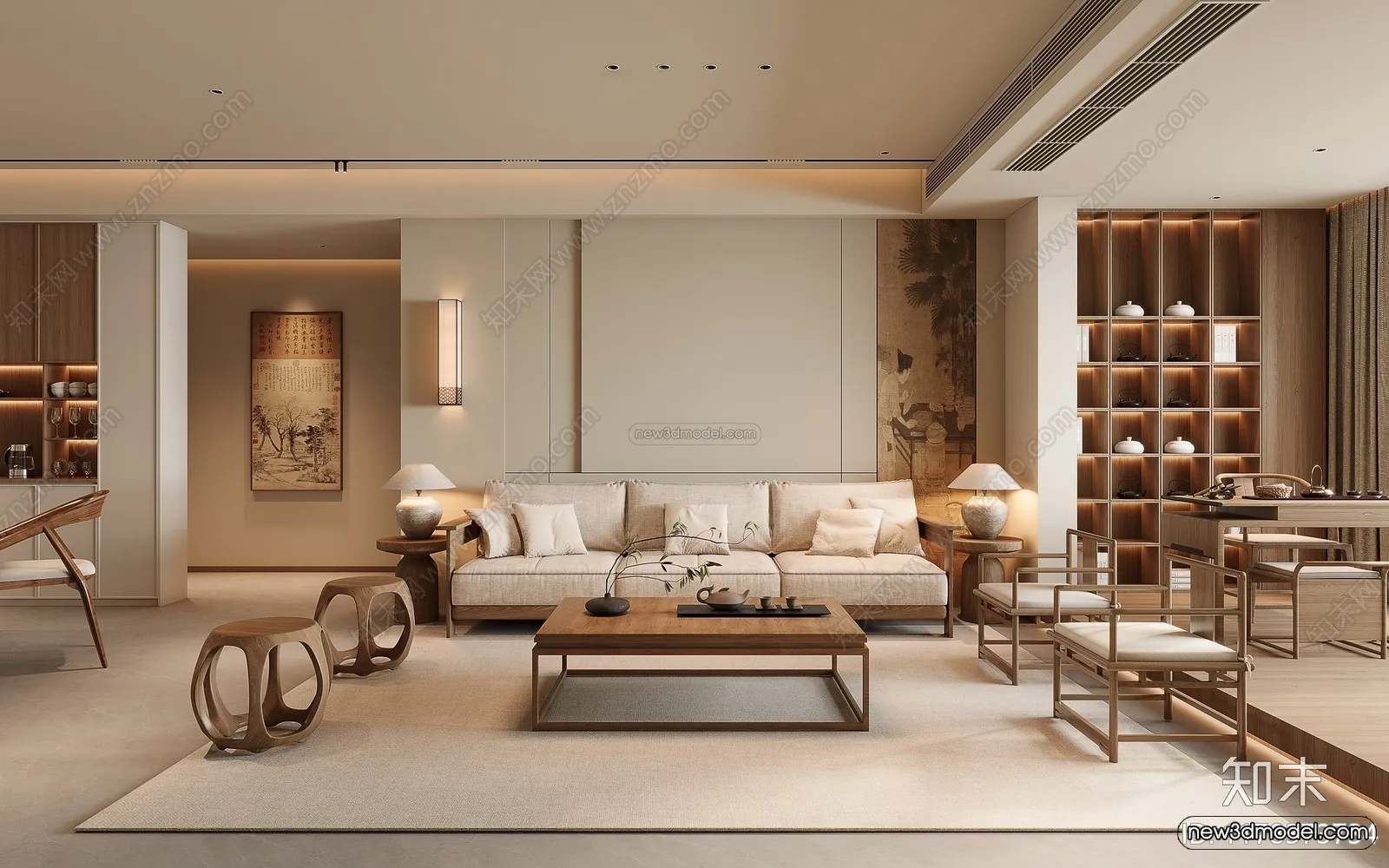 Modern Style Interior 3D Blocks and 3D Models – Living Room 3D Scene – 055 – CORONA