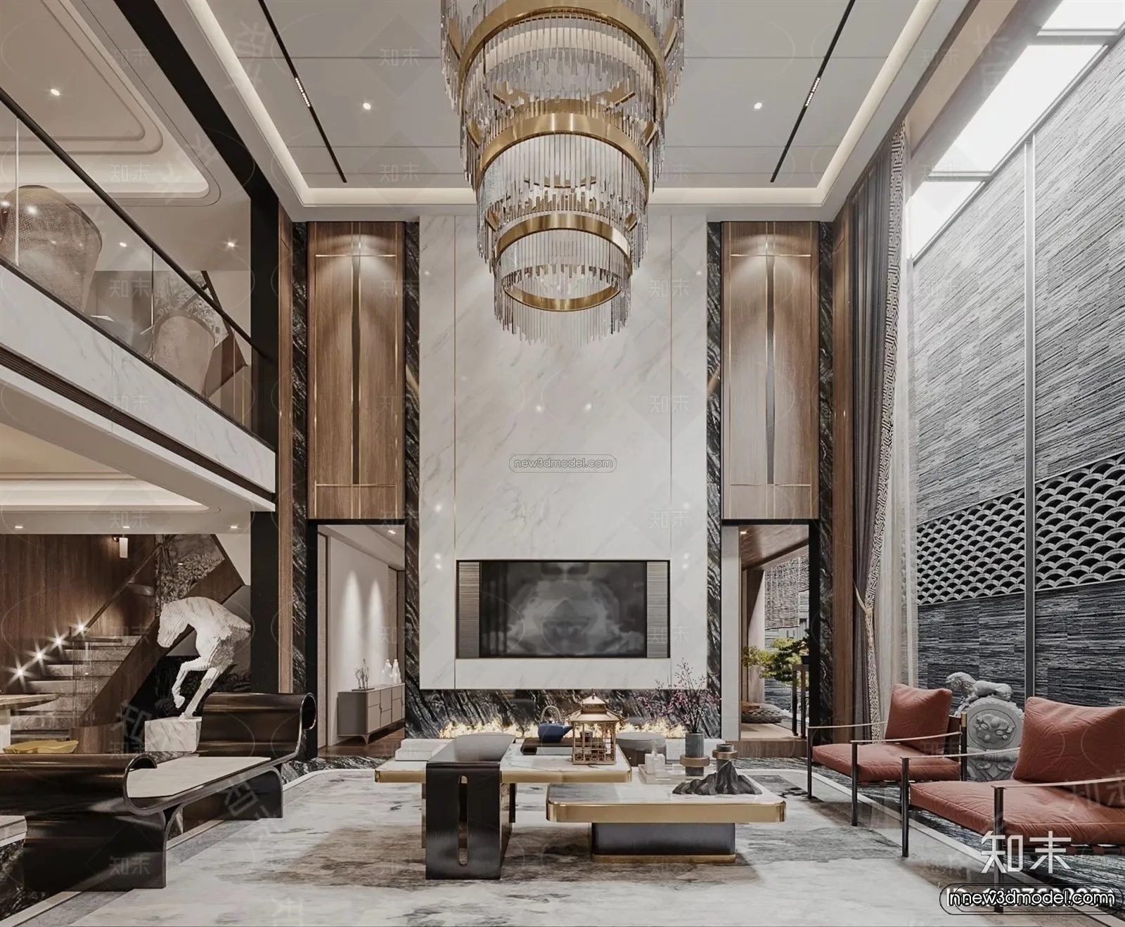 Modern Style Interior 3D Blocks and 3D Models – Living Room 3D Scene – 070 – CORONA