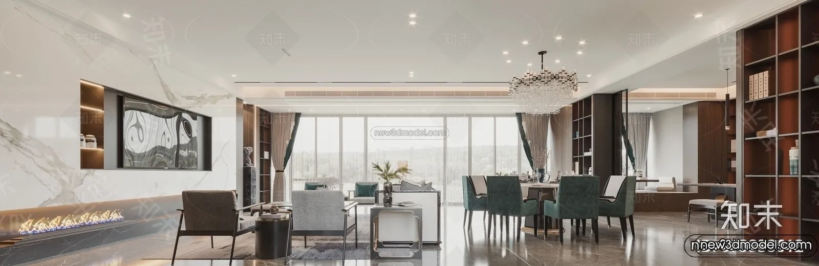 Modern Style Interior 3D Blocks and 3D Models – Living Room 3D Scene – 077 – CORONA