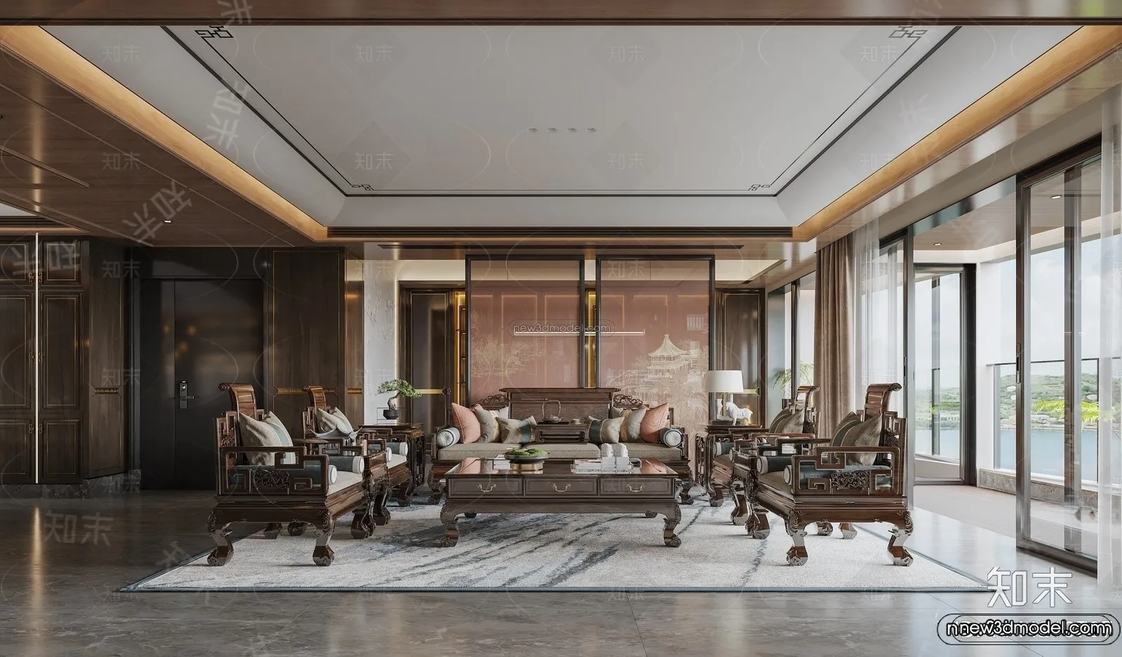 Modern Style Interior 3D Blocks and 3D Models – Living Room 3D Scene – 087 – CORONA