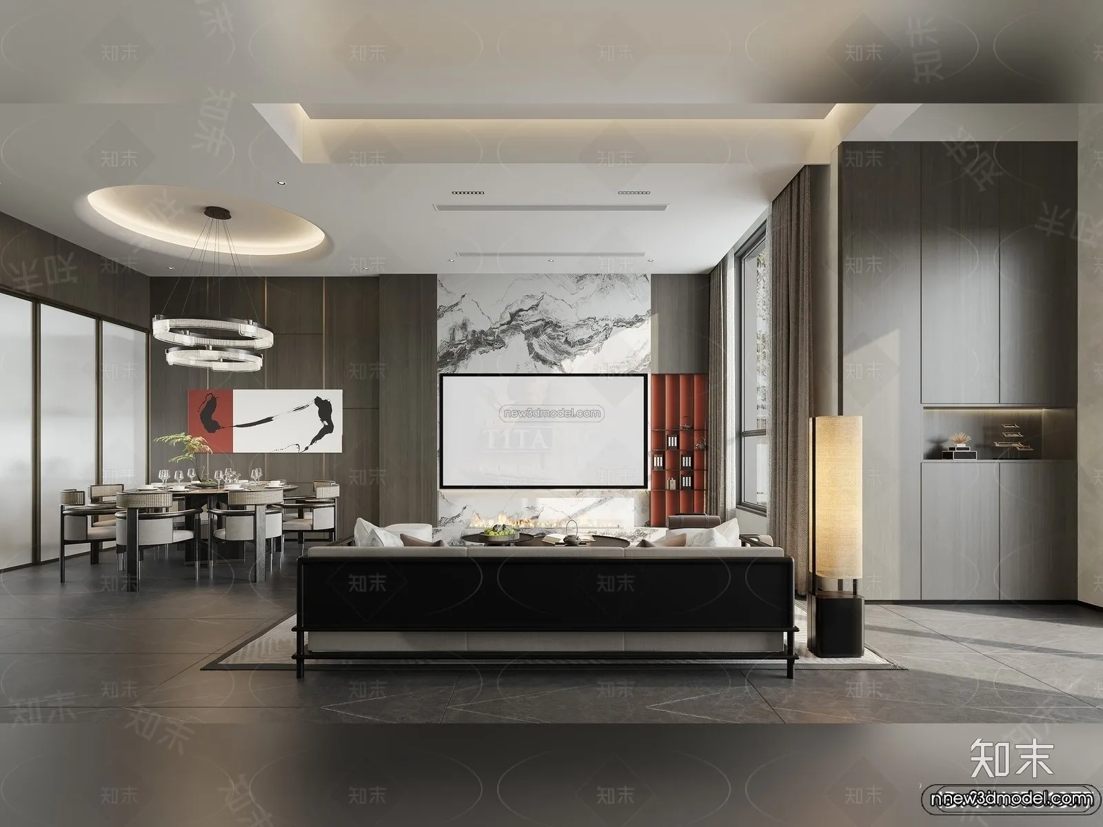 Modern Style Interior 3D Blocks and 3D Models – Living Room 3D Scene – 091 – CORONA