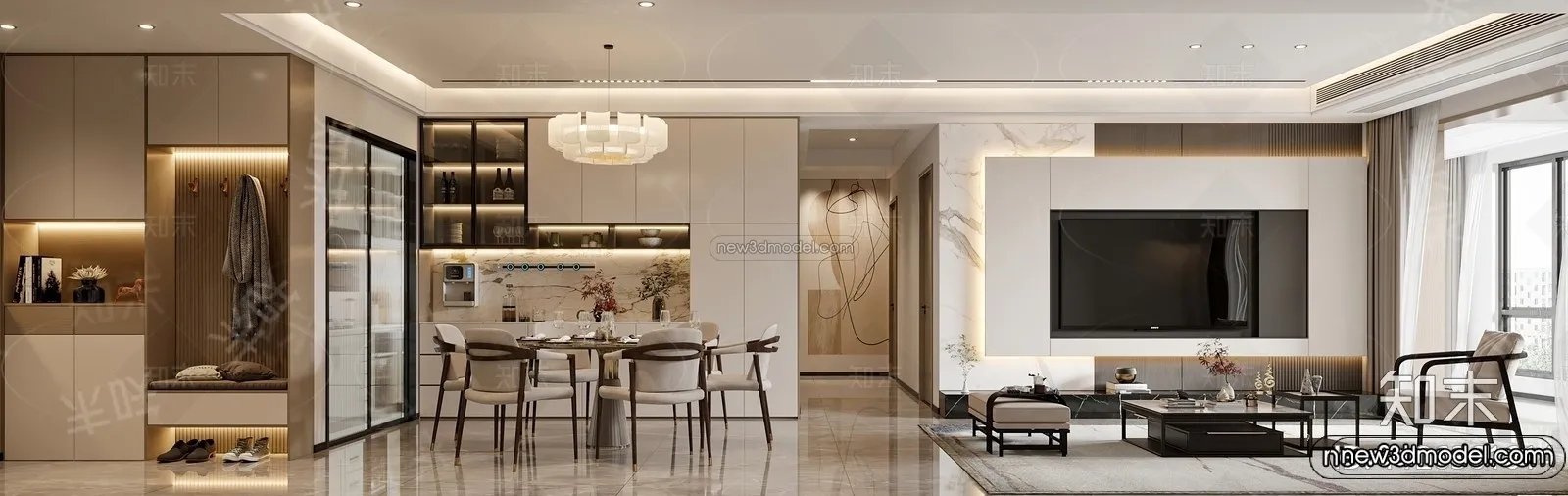 Modern Style Interior 3D Blocks and 3D Models – Living Room 3D Scene – 095 – CORONA