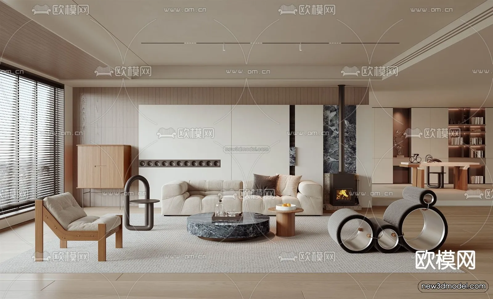 Modern Style Interior 3D Blocks and 3D Models – Living Room 3D Scene – 097 – CORONA