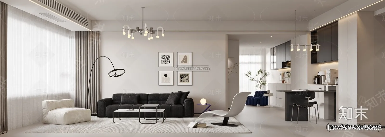 Modern Style Interior 3D Blocks and 3D Models – Living Room 3D Scene – 111 – CORONA