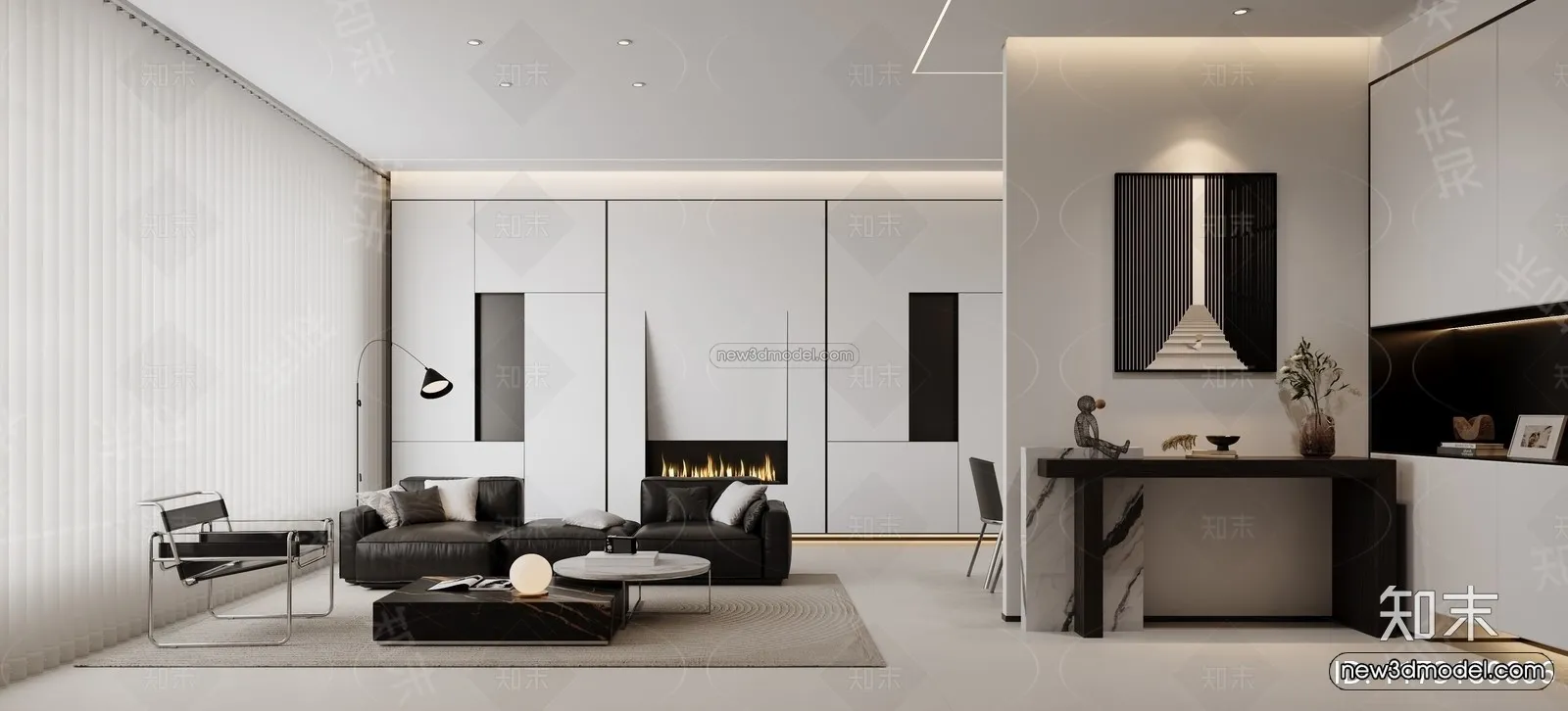 Modern Style Interior 3D Blocks and 3D Models – Living Room 3D Scene – 113 – CORONA