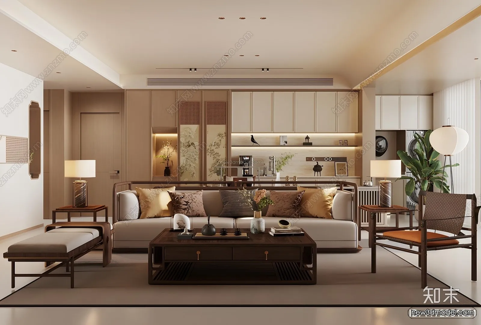 Modern Style Interior 3D Blocks and 3D Models – Living Room 3D Scene – 123 – CORONA