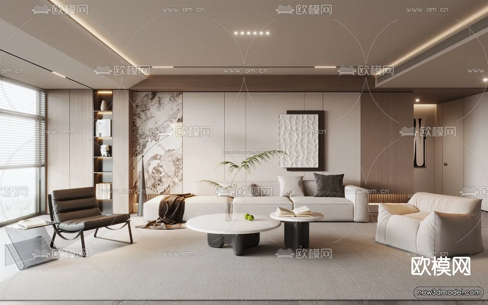 Modern Style Interior 3D Blocks and 3D Models – Living Room 3D Scene – 130 – CORONA