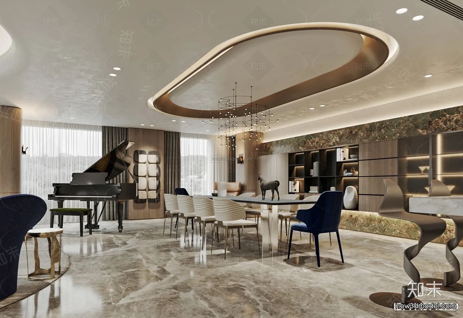 Modern Style Interior 3D Blocks and 3D Models – Living Room 3D Scene – 134 – CORONA