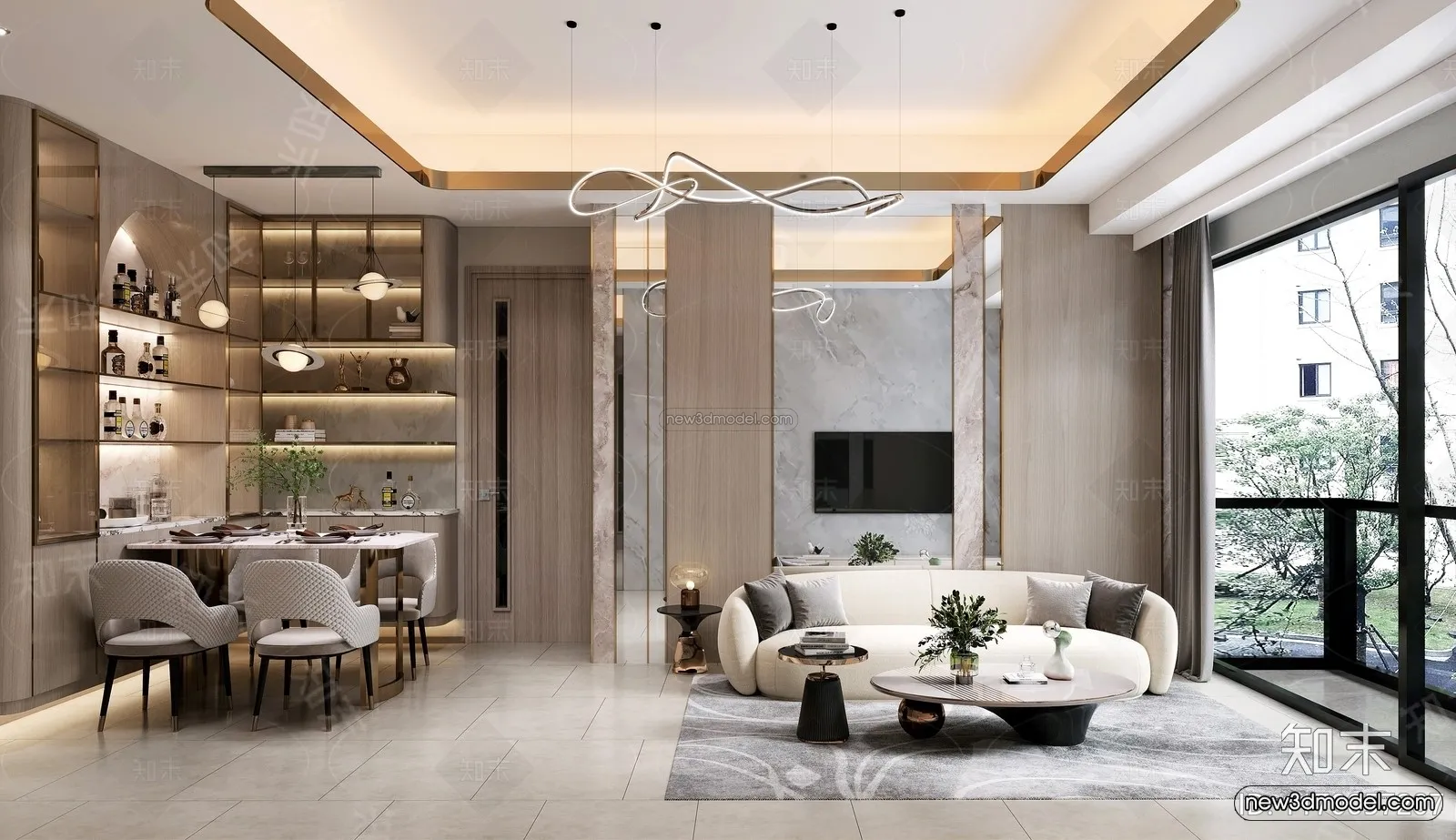 Modern Style Interior 3D Blocks and 3D Models – Living Room 3D Scene – 135 – CORONA