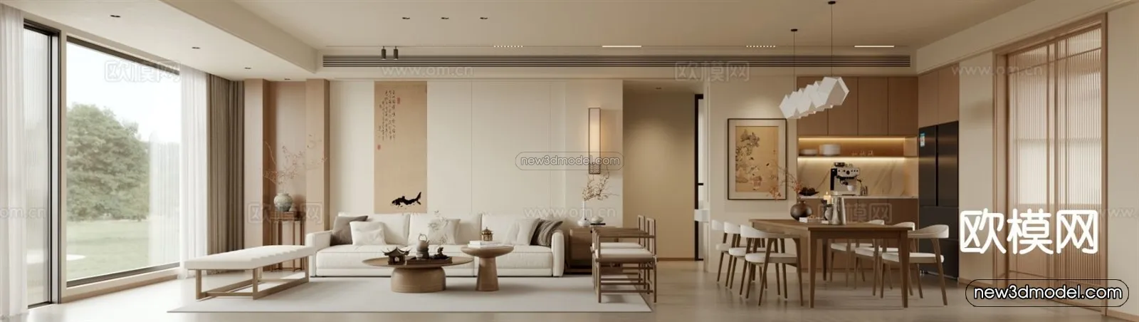 Modern Style Interior 3D Blocks and 3D Models – Living Room 3D Scene – 136 – CORONA