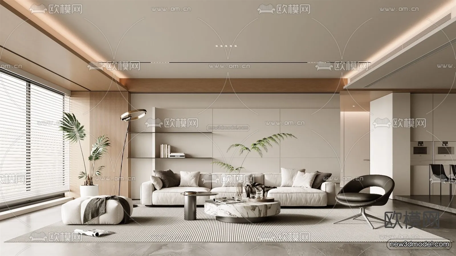 Modern Style Interior 3D Blocks and 3D Models – Living Room 3D Scene – 141 – CORONA